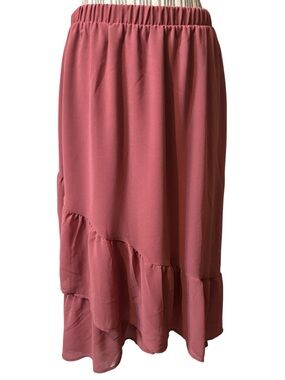 A New Day Skirt Medium Dusty Rose Mauve Layered Ruffle Midi Hi-Low Tiered Flowy